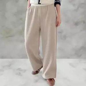 여성 겨울 배색 와이드 기모팬츠