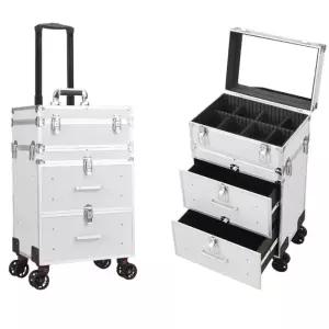 led 메이크업 캐리어 출장 대형 박스 출장용 실버 전체 출장가방 조명 거울 바퀴