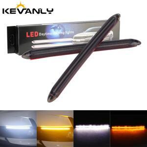 자동차 DRL 주간 러닝 조명 범용 헤드 라이트 스트립 순차 회전 신호 노란색 흐름 데이 drl 12v 2Pcs