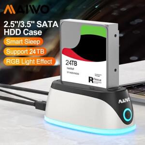 MAIWO RGB 하드 드라이브 도킹 스테이션 USB 3.0-SATA SSD HDD 케이스 베이스(2.5/3.5인치 SATA HDD/SSD 지