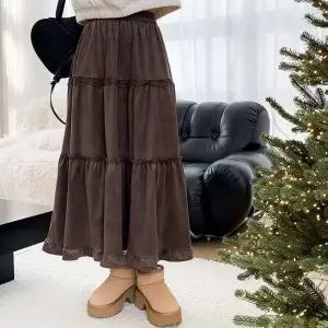 [하프클럽/]여성용 벨루어 티어 치마 티어드 밴딩