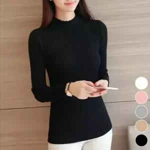 가을니트티 얇은니트니 레이스 칼라 슬림핏니트티 WFLMF62