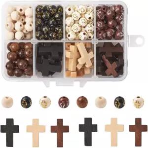 키시티 묵주 제작 키트 크로스 비즈 8mm 이스터 라운드 우드 아크릴 스페이서 펜던트 DIY 주얼리 약