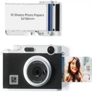 iDPRT 즉석 카메라 블루투스 인쇄 필름 및 포토 프린터(2x3 인치) + 10장 인화지 -2.8인치 화면 /충전 가능