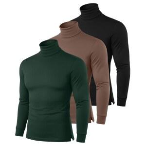 니어 3팩 남성 빅 및 톨 터틀넥 셔츠 L-7xl 롱 슬리브, 커프 플러스 사이즈 기본 보온 경량 상의