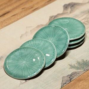 연잎문양 청자 찻잔받침 1 꽃잎 찻잔 용천가마 라예당 금박분청 월요청자 잔받침