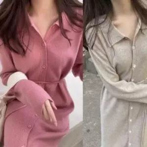 와이드핏 셔츠칼라 H라인원피스 롱 스냅 H 실 WFLMSUP