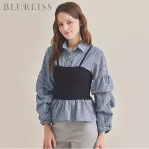 [블루레이스] 뷔스티에 배색 핀턱 블라우스_B6S1BL5091
