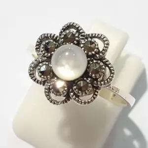 [블루케이] A급꽃미니 화이트자개 원석반지210704-16n