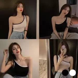 [라일리여성의류] Rly 숄더라인언발란스 컬러믹스 언더레이어 민소매티 라