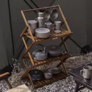 아베나키 감성캠핑 3단 우드 쉘프 선반 하빌리스 식기 건조대 수납