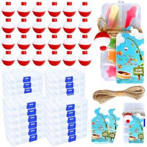 낚시 파티 선호도 24세트, 생일 장식용 미니 태클 박스 24개, 밥버, 감사 카드 테마 (24 PCS)