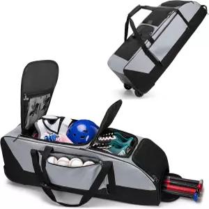 고부로스 롤링 야구 소프트볼 가방 4 배트용 바퀴 별도의 신발 공간과 장비를 위한 여러 포켓이 있는