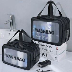 휴대용 투명 메이크업 정리함 여행용 수영 및 보관용 이중 칸막이 건식 습식 가방 세면도구