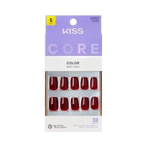 키스 코어, 프레스 온 네일, 네일 포함, '반짝반짝', 빨간색, 짧은 사이즈, 스쿼발 모양, 32개, 2g, 매니큐어 스틱 1개, 미니 파일 1개 포함
