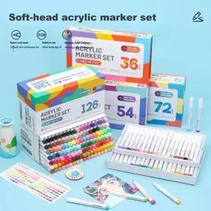아크릴마카펜 랑구 아크릴 마커 펜 99색 헤드 페인트 세트 아트 락 페인팅 유리 패브릭 공예 그래비티 마커