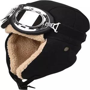 남녀용 탈부착 고글이 달린 에비에이터 모자 모피 이어 플랩이 빈티지 파일럿 겨울 트랩퍼