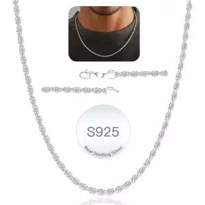 아보토 925 스털링 실버 솔리드 2.5mm 3mm 로프 체인 목걸이 (남성용), 견고하고 변색되지 않는 남성용 주