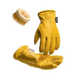 toolant 남성용 슬립온 겨울 가죽 작업 장갑, 방수 기능이 있는 100% 그레인 소가죽, 따뜻한 신슐레이트 안감, 쉽게 매치하고 착용할 수 있음, 추운 날씨를 위한 내구성 단열 미디엄 사이즈