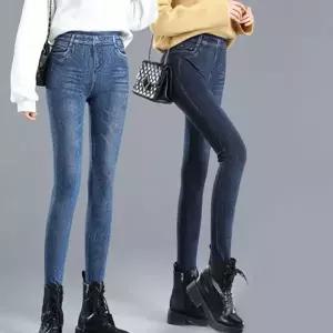 [하프클럽/]여성 페이크 스타일 데님 워싱 레깅스 고품질 신축성