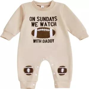 라무우사 신생아 여자 남자 축구복 일요일에는 축구 로퍼 긴팔 점프수트 가을 옷 0-18M을 봅니다