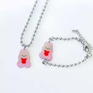 써지컬 각인 미아방지팔찌목걸이세트 큐티 토끼 아기 유아 어린이 선물