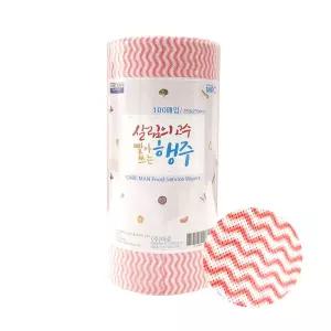 살림의고수 빨아쓰는 위생 행주 롤형 100매 (빨강) 뜯는 뜯어쓰는 일일 하루 주방 걸레 가정용 부드러운 청