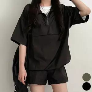 아노락 세트 여자 트레이닝복 반바지 반집업 여름