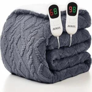 JKMAX 난방 전기 담요 퀸 사이즈-84 x90 10가지 레벨 및 5가지 시간 설정 과열 방지 기능 ETL 인증 (