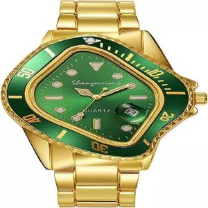 야광 쿼츠 무브먼트 캘린더 기능과 그린 다이얼 퍼펙트 남성용 방수 스테인리스 스틸 손목시계를 위한