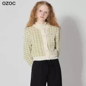 오조크 라운드넥 체크 니트 가디건