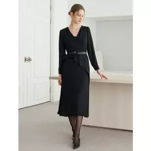 [미니멈][미니멈 에브리데이]브이넥 벨트 세트 언발 드레이프 롱 원피스 (EC1OW002D)