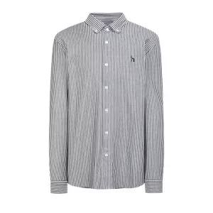 [헤지스]헤지스 블랙 스트라이프 면혼방 긴팔 캐주얼 셔츠 WHSH5A223BK