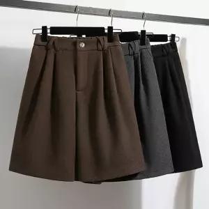 [페이릿][페이릿] [88까지]헤이피 사선 디테일 핀턱 모직 5부팬츠 반바지