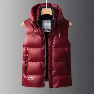아고스또 남성캐주얼조끼 조끼 추동 패딩 솔리드 탈부착 후드 캐주얼 두꺼운 집업 민소매 UNO4