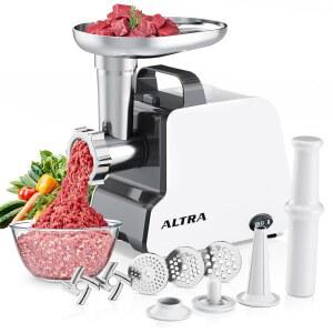 전기 고기 분쇄기, 2300W Max, 블레이드 2개 포함, 그라인딩 플레이트 3개, 소시지 튜브 및 큐브 키트, 손잡이가 있는 가정용 주방 분쇄기(블랙)