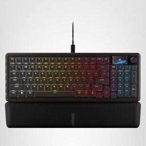 커세어 뱅가드 96 유선 기계식 게이밍 키보드 u2013 96% 레이아웃, MLX 퓨전 촉각 스위치, 8000Hz 폴링, LCD 디스플레이, 가상 스트림 덱, G-키, SOCD 플래시탭, QWERTY US u2013 블랙