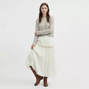 여성 밴딩 캉캉 단추 포인트 플레어 롱스커트 EGG-WSK-21023-베이지