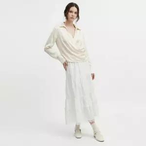 여성 밴딩 캉캉 레이스 포인트 플레어 롱스커트 EGG-WSK-21024-아이보리