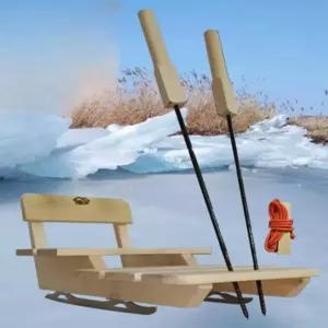 나무 얼음 썰매 등받이 눈설매 성인 아이스 빙판 산타 야외 얼음썰매 놀이 전통 스키 좌식