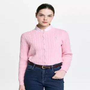 헤지스 여성 26SS [아이코닉] 케이블 긴팔 크루넥 가디건 핑크 HSSW6AC11P2