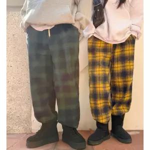 [비비드글램][남녀공용] 울글렌 체크 와이드 팬츠 9color 피치 기모 밴딩 일자 와이드 바지 FREE-XL 빅사이