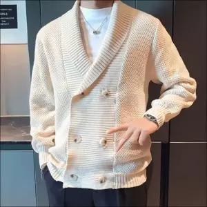 남성 클래식 캐주얼 오피스룩 훈남 더블버튼 카라 니트가디건 (WFKKQ0Z)