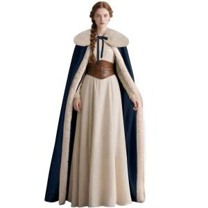 여성 할로윈 의상을 위한 주카버 르네상스 벨벳 케이프와 바이킹 모피 칼라