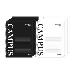 라이핏 캠퍼스 노트 5권 세트 블랙 화이트 유선 라인 스프링 공책 