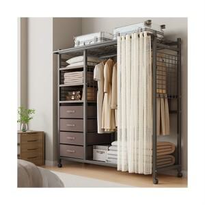 철제 동식 시템행거 [소형/중형] 조립식+커튼 포함 / 원룸 좁은공간 수납최적