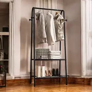 고품질 PrimeBulk 2단 선반 행거(60x150cm) 블랙 판촉물 기프트용품 B22B 납품용 선물용 WFHTV4E