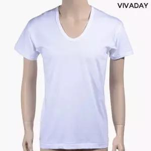VIVADAY-AB98 면100 백색 U넥 남성 반팔티셔츠 W704A19