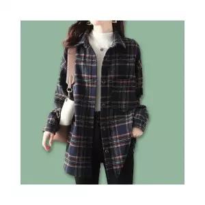 ( )루미나D 여성 기모 체크 셔츠 롱 남방 가을 겨울 블라우스 예쁜