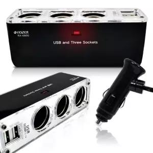 로제트 차량용 3구시가잭 RX-6800 USB2포트추가거 충전기 핸드폰 스마트폰 용품 자동차 3거 시가 USB